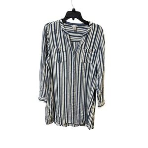 Tommy Bahama Size Medium Blue Striped Button Down Dress Roll Tab